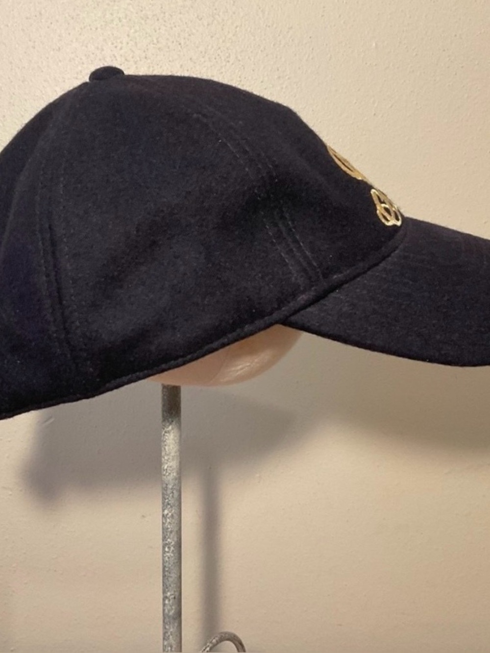 Vintage JCREW Baseball Cap Hat Navy Blue Adjustable Gold Yellow Monogram OS Wool - Picture 5 of 11